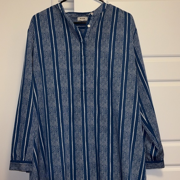 Riva blue pattern button kaftan Ls shirt dress Sz L - Picture 7 of 9